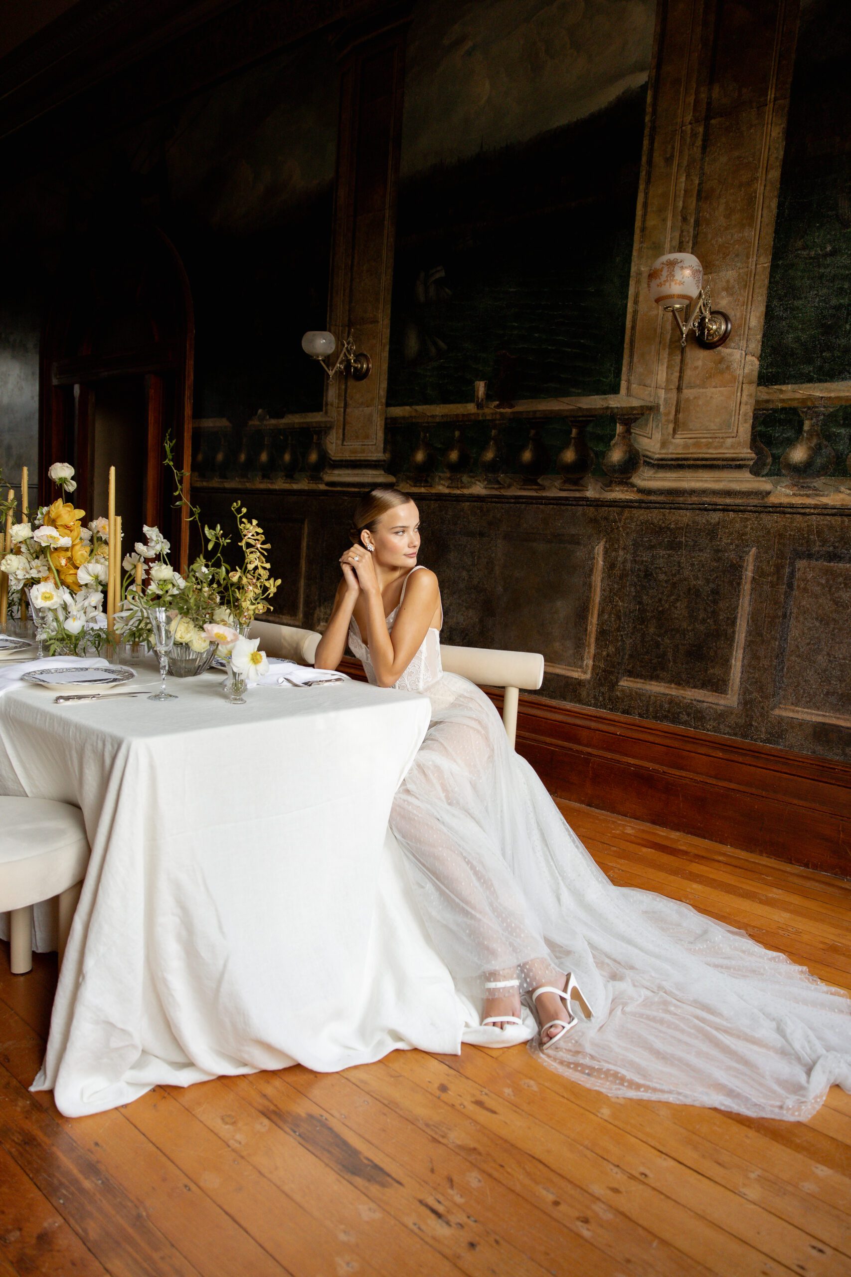 Wedding Film Photo Bride Reception table in wedding dress